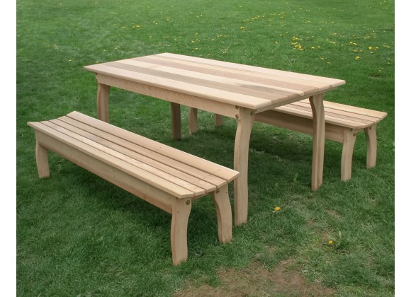 58" x 32" Cedar Three Piece Family Dining Set with (2) 58"/70"/94" Benches