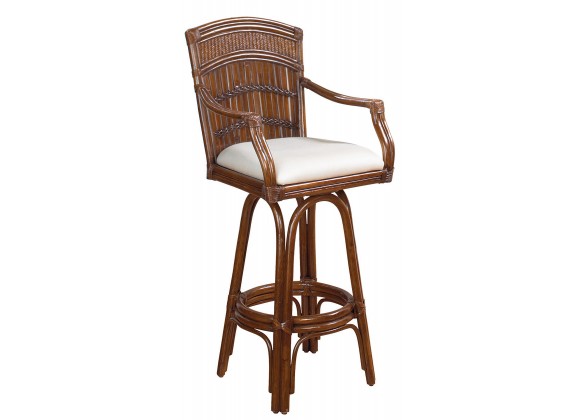 Hospitality Rattan Home Polynesian Indoor Swivel Bamboo & Rattan 30" Barstool in Antique Finish