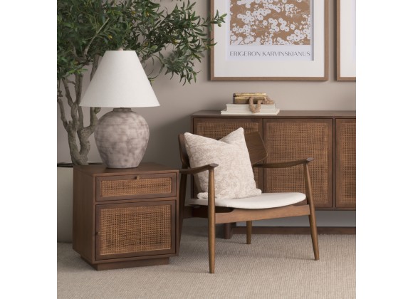 Mercana Haggen Medium  Brown Oak Wood w/ Cream Fabric Accent Chair 