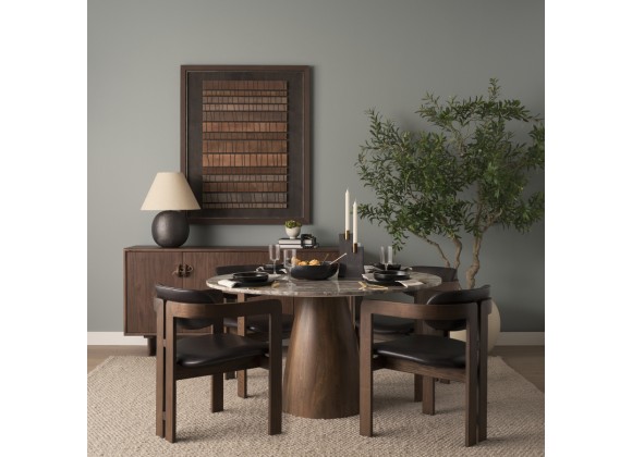 Mercana Allyson 54" Round Brown Pedestal w/ Pink Marble Top Dining Table 