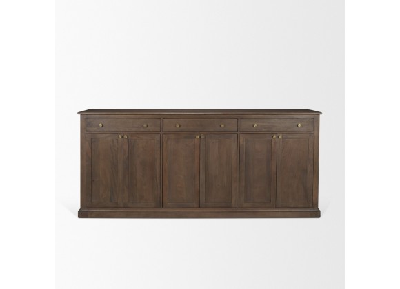 Mercana Braxton Brown Solid Wood w/ Antiqued Aged Brass Knobs 3 Drawer 6 Door Sideboard Dark Brown Front