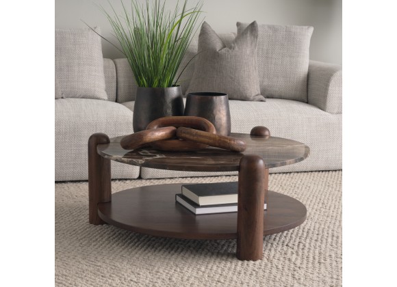 Mercana Jovia Brown Mango Wood With Cappuccino Marble Round Coffee Table 4