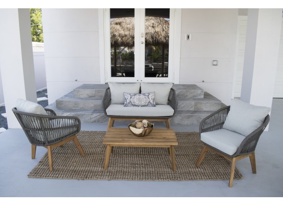 Hospitality Rattan Patio Divers Cove 4-Piece Settee Acacia Wood Set