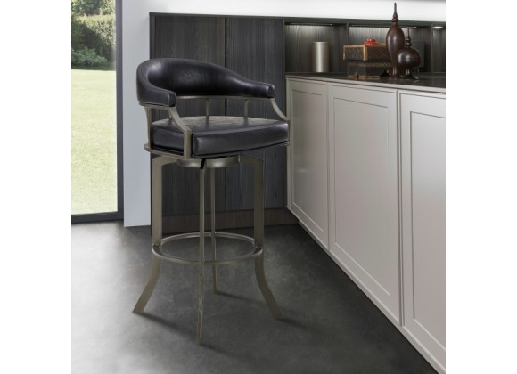 Pharaoh Swivel Mineral Finish and Black Faux Leather Bar Stool