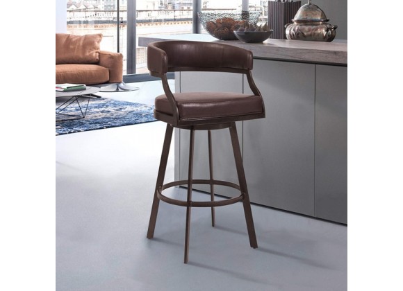 Armen Living Dione 26" Counter Height Barstool in Auburn Bay and Brown Faux Leather