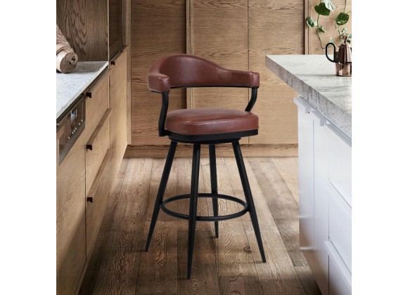 Armen Living Amador 26" Counter Height Barstool in a Black Powder Coated Finish and Vintage Faux Coffee Leather
