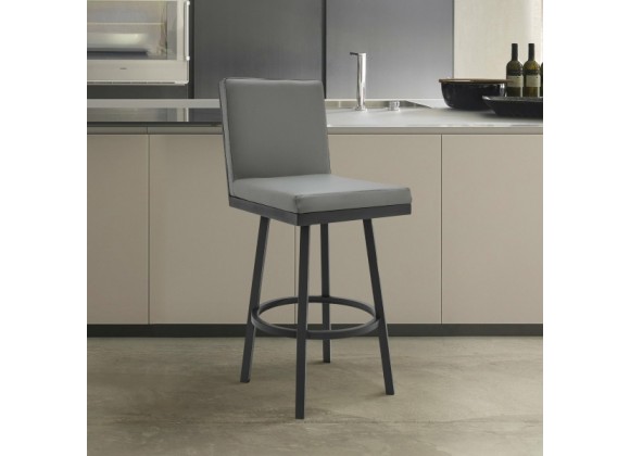 Armen Living Rochester Swivel Modern Black Metal And Grey Faux Leather Barstool