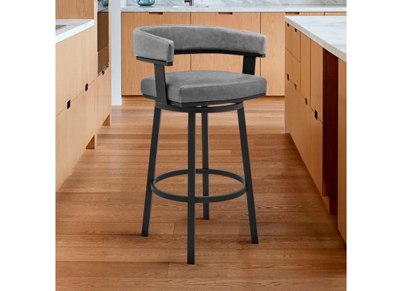 Cohen Counter Height Swivel Bar Stool in Black Finish and Gray Faux Leather
