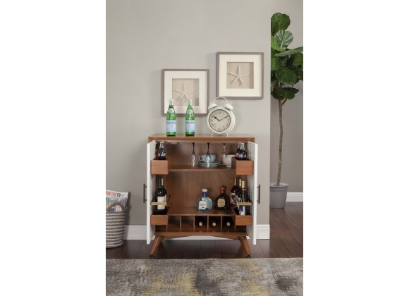 Alpine Furniture Flynn Small Bar Cabinet, Acorn/White - Lifestyle