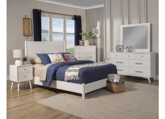 Alpine Furniture Flynn Mid Century Modern Full Size Panel Bed, White - Lifestyle