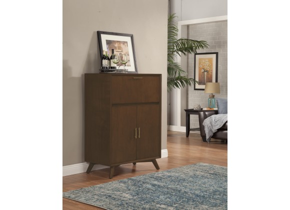 Alpine Furniture Flynn Large Bar Cabinet w/Drop Down Tray, Walnut - Lifestyle