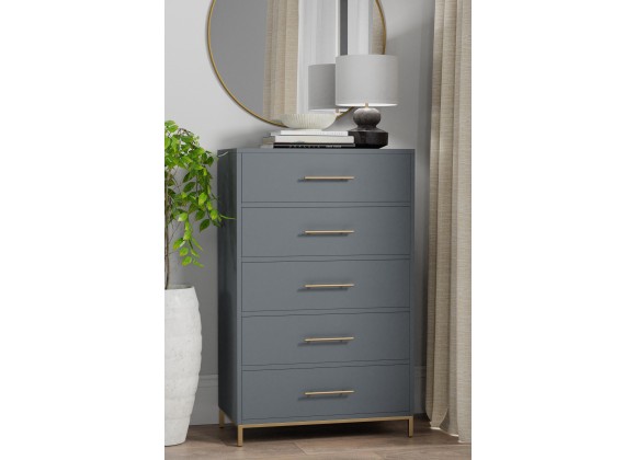 Alpine Furniture Madelyn Five Drawer Chest, Slate Gray - Lifestyle