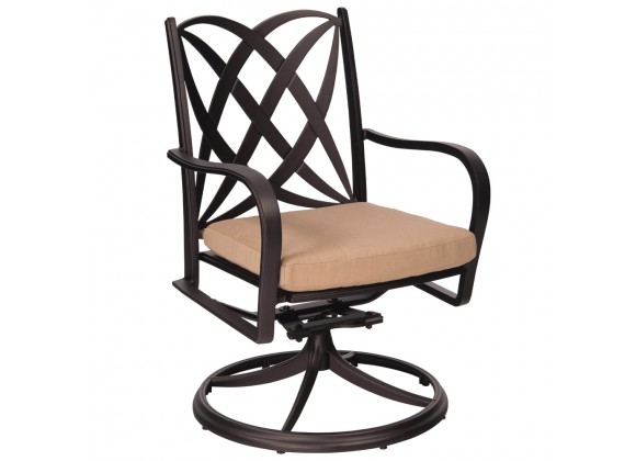 Woodard Apollo Swivel Rocker Dining Arm Chair with Cushion Option - Angled