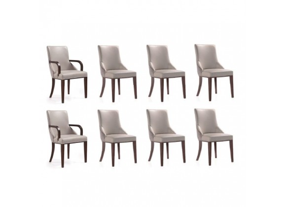 Manhattan Comfort Shubert 8-Piece Modern Faux Leather and Velvet Dining Chair Set in Light Grey