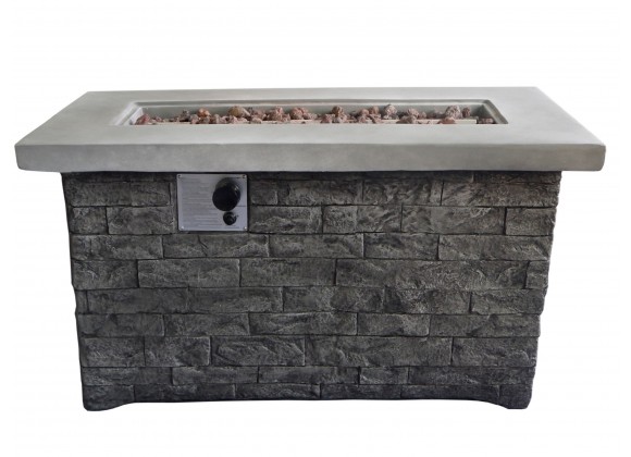 Crawford and Burke Felix Gray Brick Rectangular Gas Fire Pit Table, Frontview