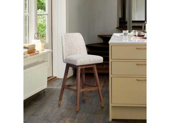 Armen Living Amalie Swivel Counter Stool in Gray & Brown Oak Wood Finish with Beige Boucle Fabric 
