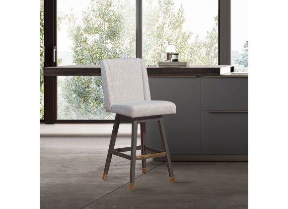 Armen Living Stancoste Swivel Counter Stool in Gray Oak Wood Finish with Taupe Fabric