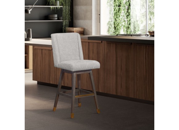 Armen Living Stancoste Swivel in Grey Oak Wood Finish with Mocha Fabric