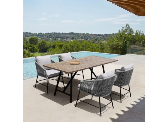 Armen Living Calica Outdoor Patio Dining Chair In Black Metal And Grey Rope