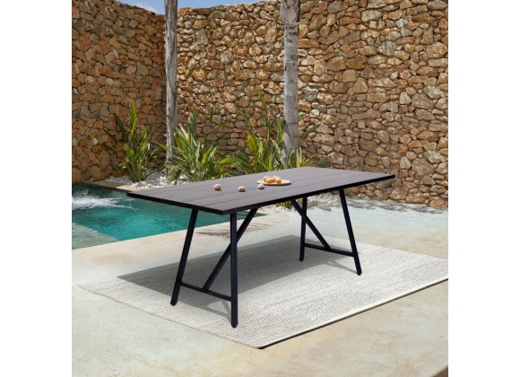 Armen Living Koala Outdoor Patio Dark Eucalyptus Wood and Metal Rectangle Dining Table