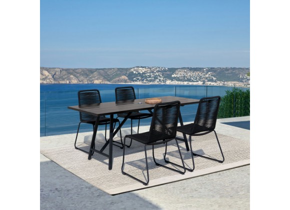 Armen Living Koala and Shasta 5 Piece Dining Set In Dark Eucalyptus And Metal With Black Rope