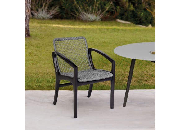 Armen Living Brighton Outdoor Patio Dining Chair In Dark Eucalyptus Wood And Grey Rope