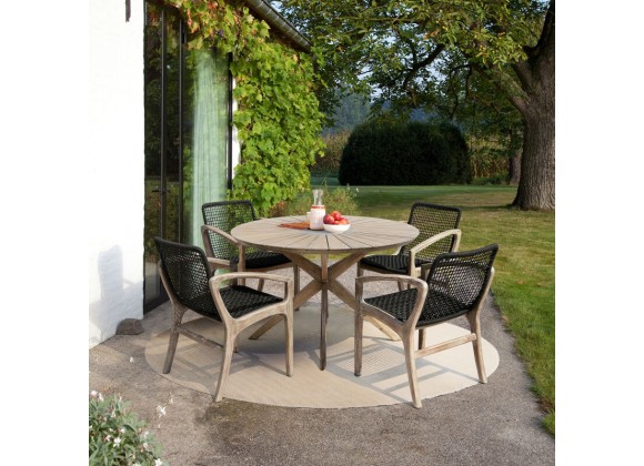 Armen Living Sachi and Brighton 5 Piece Dining Set In Light Eucalyptus Wood With Charcoal Rope
