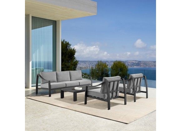 Armen Living Mongo 4 Piece Outdoor Patio Furniture Set in Black Aluminum with Cushions