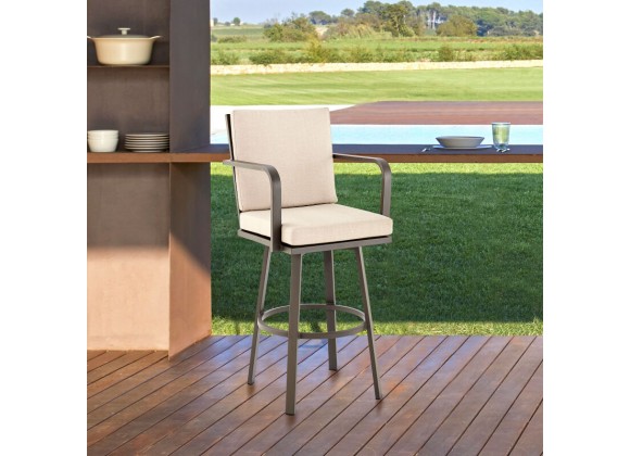 Don 30" Outdoor Patio Bar Stool in Brown Aluminum with Cushions 
