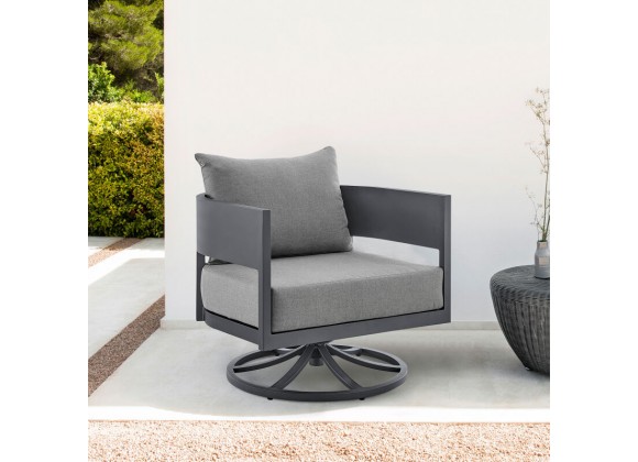 Armen Living Argiope Outdoor Patio Swivel Rocking Chair in Grey Aluminum with Cushions