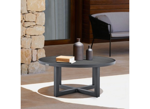 Armen Living Argiope Outdoor Patio Round Coffee Table in Gray Aluminum