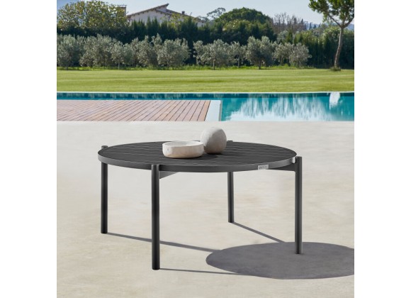 Armen Living Tiffany Outdoor Patio Ruond Coffee Table in Black Aluminum
