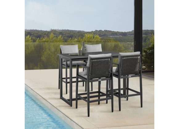 Armen Living Grand Outdoor Patio Bar/Counter Height Dining Table In Black Aluminum