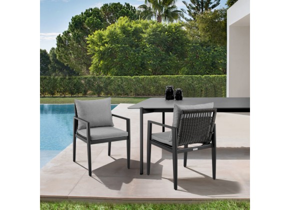 Armen Living Grand Outdoor Patio Dining Chairs With Arms In Aluminum With Grey Cushions - Set of 2