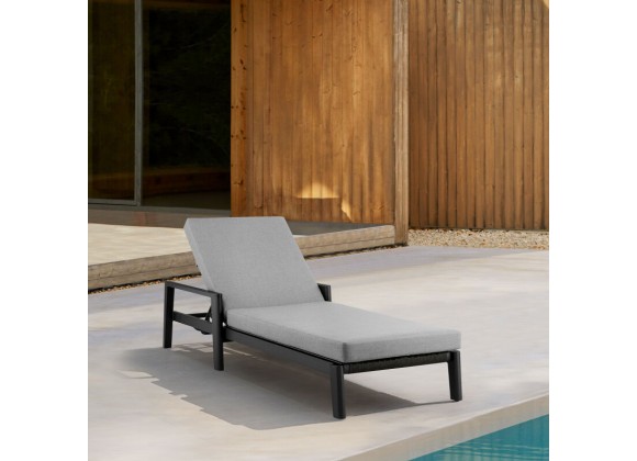 Armen Living Grand Outdoor Patio Adjustable Chaise Lounge Chair in Aluminum with Grey Cushions 