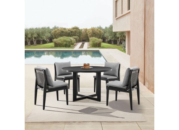 Armen Living Grand Outdoor Patio Dining Chairs In Aluminum With Grey Cushions