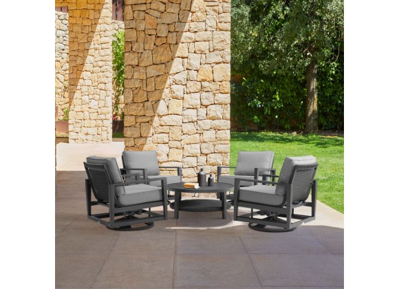 Armen Living Grand 5 Piece Black Aluminum Outdoor Seating Set with Dark Gray Cushions