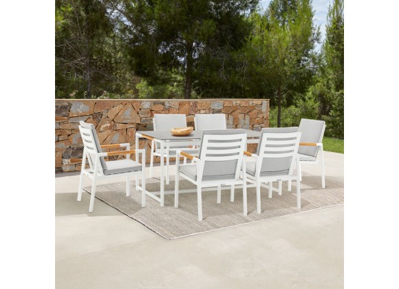 Royal White Aluminum and Teak Outdoor Dining Chair with Light Gray Fabric - Set of 2