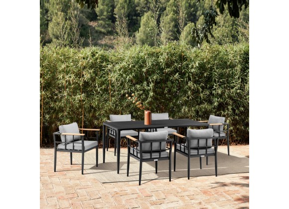 Armen Living Beowulf Outdoor Patio Dining Chair In Aluminum And Teak With Grey Cushions – Set of 2