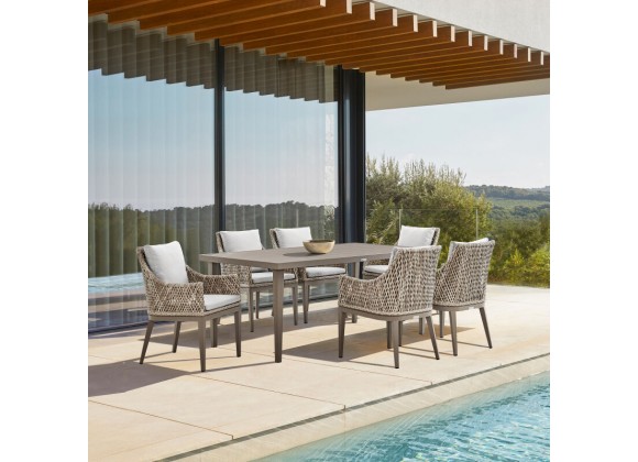 Armen Living Silvana Outdoor Wicker and Aluminum Gray Dining Chair With Beige Cushions - Set of 2