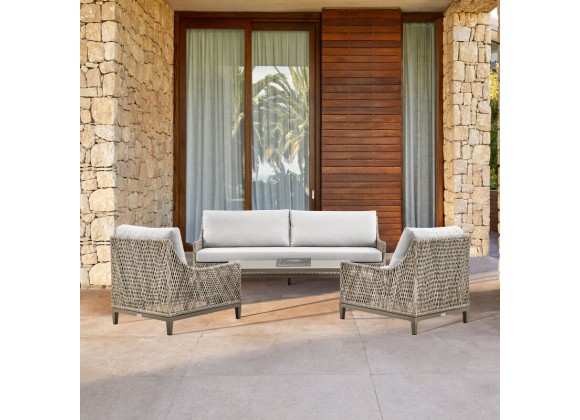 Armen Living Silvana 4 Piece Outdoor Gray Fabric and Wicker Conversation Set