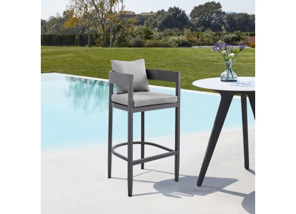 Armen Living Argiope Outdoor Patio Counter or Bar Height Bar Stool in Aluminum with Grey Cushions