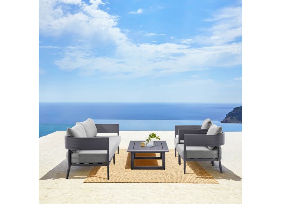 Armen Living Argiope 4 Piece Outdoor Dark Gray Aluminum & Fabric Outdoor Conversation Set
