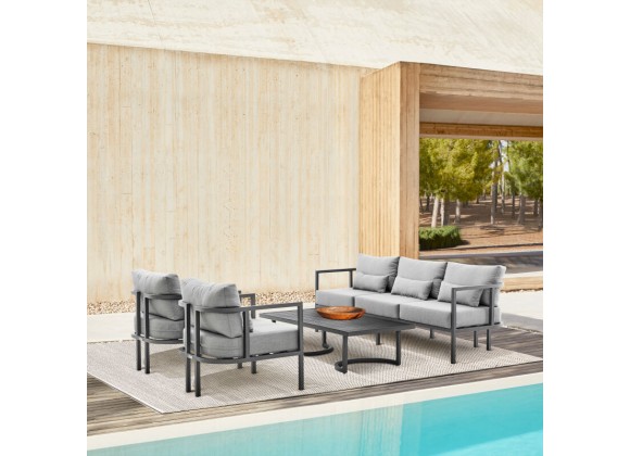Armen Living Venice 4 Piece Dark Gray Aluminum Outdoor Seating Set with Dark Gray Cushions
