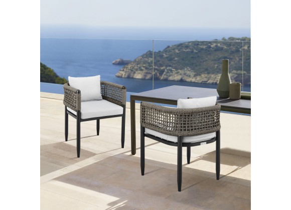 Armen Living Felicia Outdoor Patio Dining Chair In Aluminum With Grey Rope And Cushions