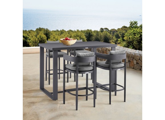 Armen Living Argiope Outdoor Patio 5-Piece Bar Table Set in Aluminum with Grey Cushions- Set