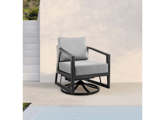 Armen Living Aileen Outdoor Patio Swivel Lounge Chair in Aluminum with Grey Cushions