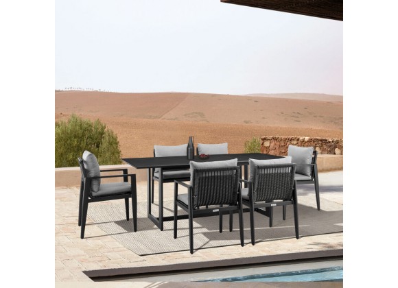 Armen Living Grand Outdoor Patio 7-Piece Dining Table Set In Aluminum With Grey Cushions