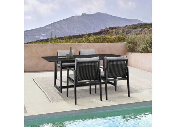 Armen Living Grand Outdoor Patio 5-Piece Dining Table Set In Aluminum With Grey Cushions 11