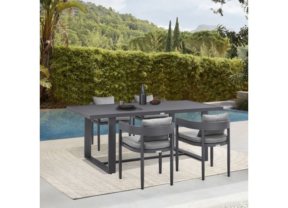 Armen Living Argiope Outdoor Patio 5-Piece Dining Table Set In Aluminum With Grey Cushions 